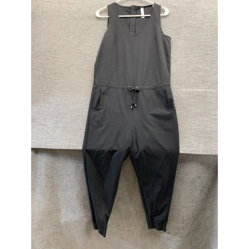 Kyodan Outdoor Jumpsuit Womens Small Black Stretch Tie Waist V Neck Tapered Leg